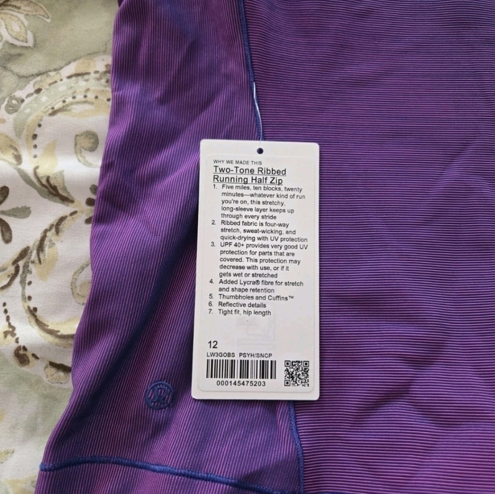 Lululemon two toned Ribbed Pullover Half Zip,  Sz 12 Purple Blue NWT - Picture 2 of 4